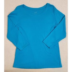 J.Jill Pima Cotton Ballet Sleeve Tee Blue-Green Medium